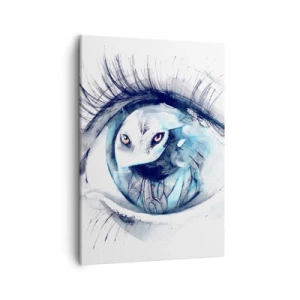 Impression sur toile - Image sur toile - Un œil avec une image d'un hibou dans des tons bleus à l'aquarelle - 50x70cm - Face à face avec la nature sauvage - Décoration murale moderne pour le salon et la chambre ARTTOR