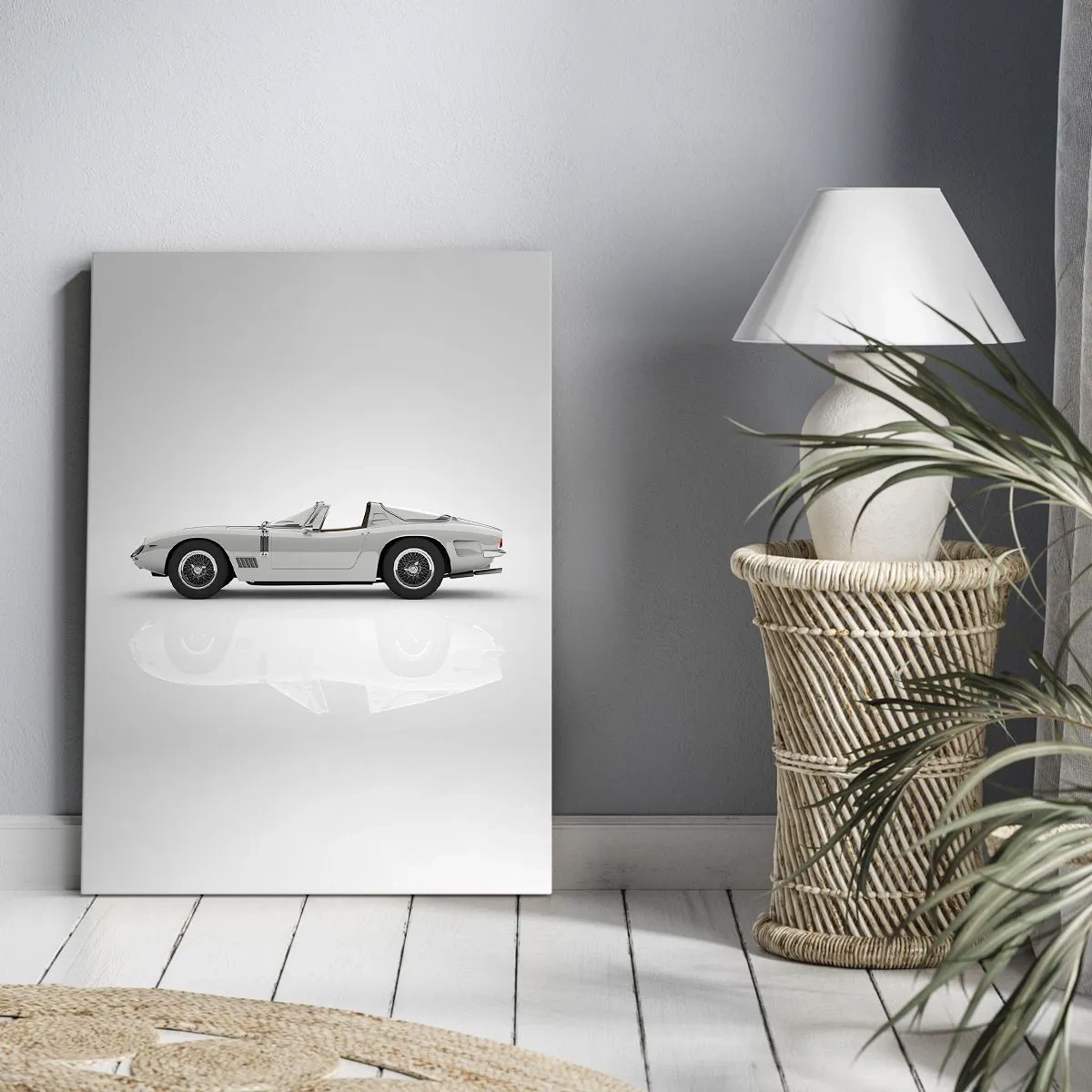 Impression sur toile - Image sur toile - Cabriolet blanc classique sur fond clair - 80x120cm - Promesse de plaisir - Décoration murale moderne pour le salon et la chambre ARTTOR