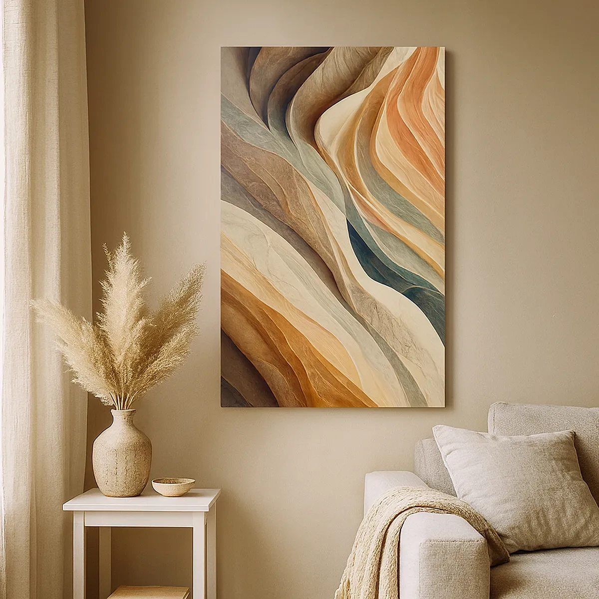 Impression sur toile - Image sur toile - Vagues abstraites aux tons pastel - 50x70cm - Le moment avant le changement - Décoration murale moderne pour le salon et la chambre ARTTOR