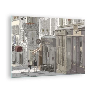 Impression sur verre - Image sur verre - Une rue avec des cafés dans un style urbain artistique - 70x50cm - Joie de la ville - Décoration murale moderne pour le salon et la chambre ARTTOR