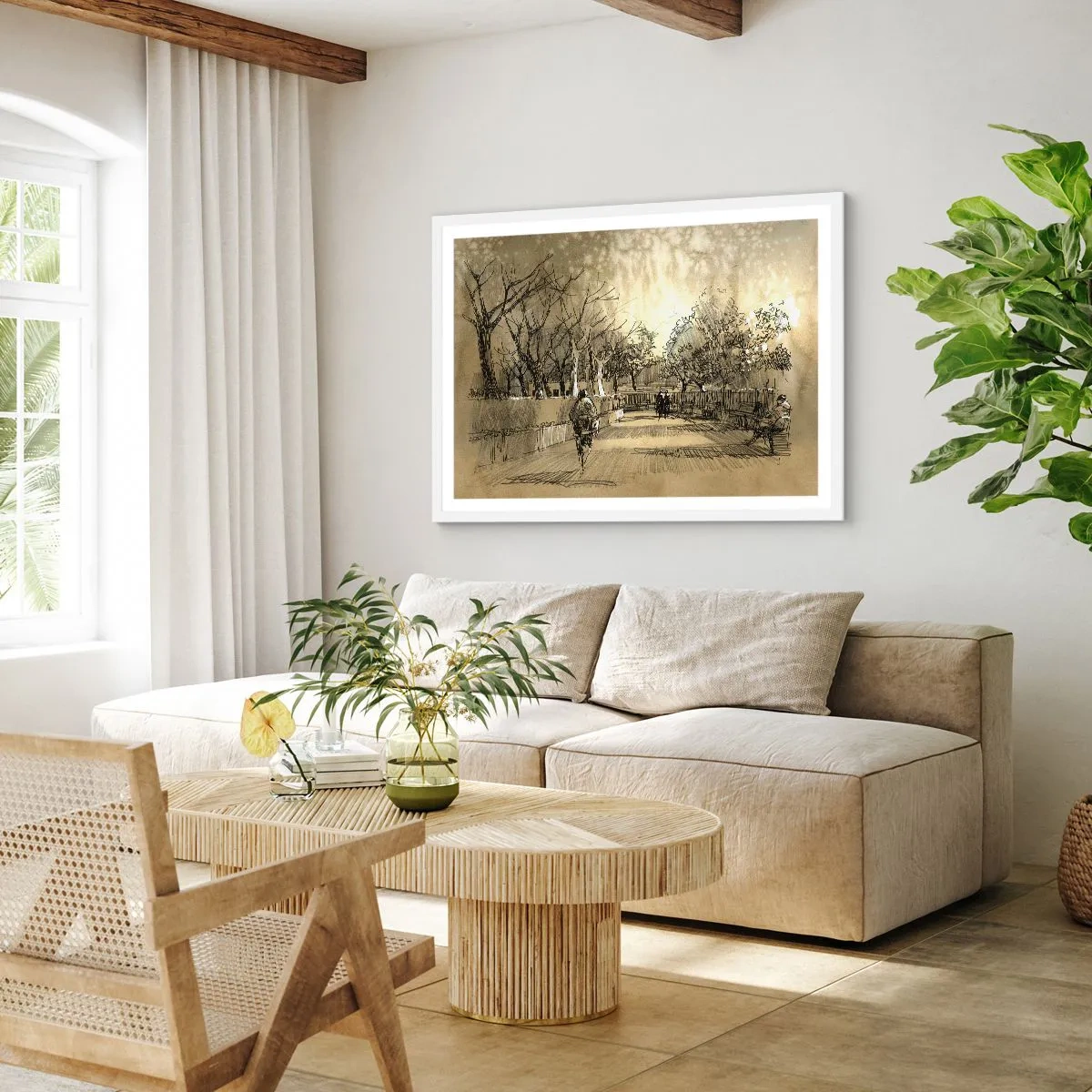 Affiche dans un cadre blanc - Poster - Un moment arrêté avec une plume - 70x50 cm