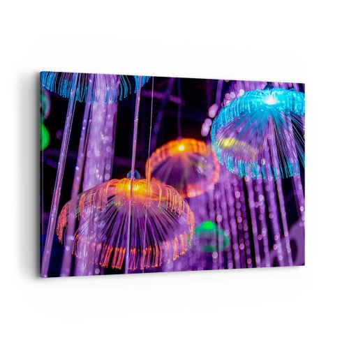 Impression sur toile - Image sur toile - Méduses lumineuses colorées dans un environnement sombre - 120x80cm - Fontaine lumineuse - Décoration murale moderne pour le salon et la chambre ARTTOR
