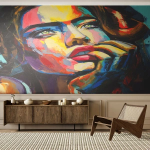 Papier peint sur mesure Premium Canvas - Les rêves volent dans le ciel comme des oiseaux - Portrait d'une femme, Affronter, Morceau