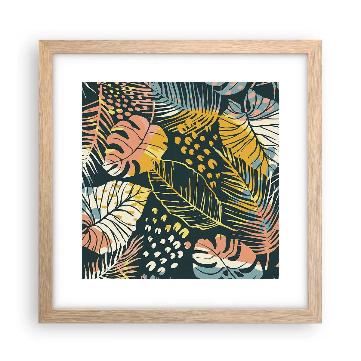 Affiche dans un chêne clair - Poster - Fantaisie feuillue - 30x30 cm