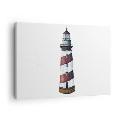 Impression sur toile - Image sur toile - Une image de dessin animé d'un phare avec des rayures rouges et blanches sur un fond minimaliste. - 70x50cm - Toujours sur ses gardes - Décoration murale moderne pour le salon et la chambre ARTTOR