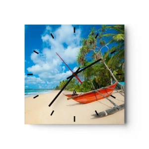 Horloge murale - Pendule murale - Plage tropicale avec palmiers et bateaux colorés - 30x30cm - Le charme des tropiques - Décoration murale moderne pour le salon et la chambre ARTTOR