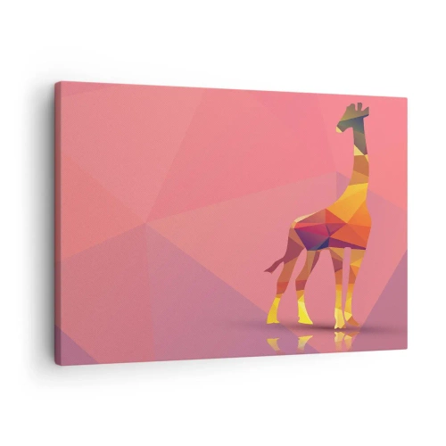 Impression sur toile - Image sur toile - Silhouette de girafe géométrique dans des tons pastel de rose et de jaune - 70x50cm - Les nuances de la savane - Décoration murale moderne pour le salon et la chambre ARTTOR