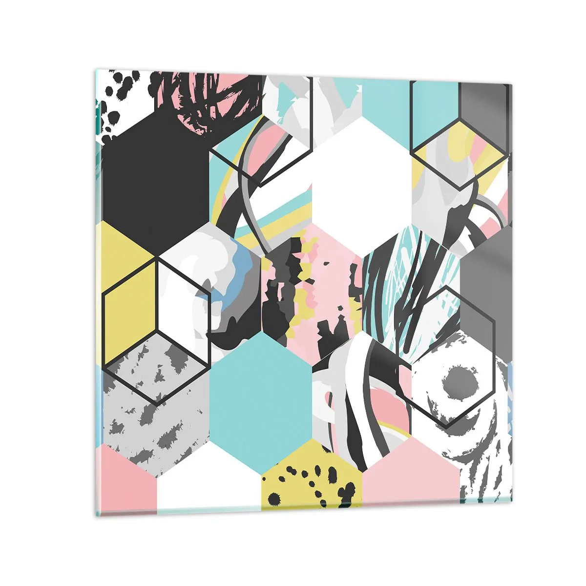 Impression sur verre - Image sur verre - Hexagones et cubes en six couleurs - 30x30 cm