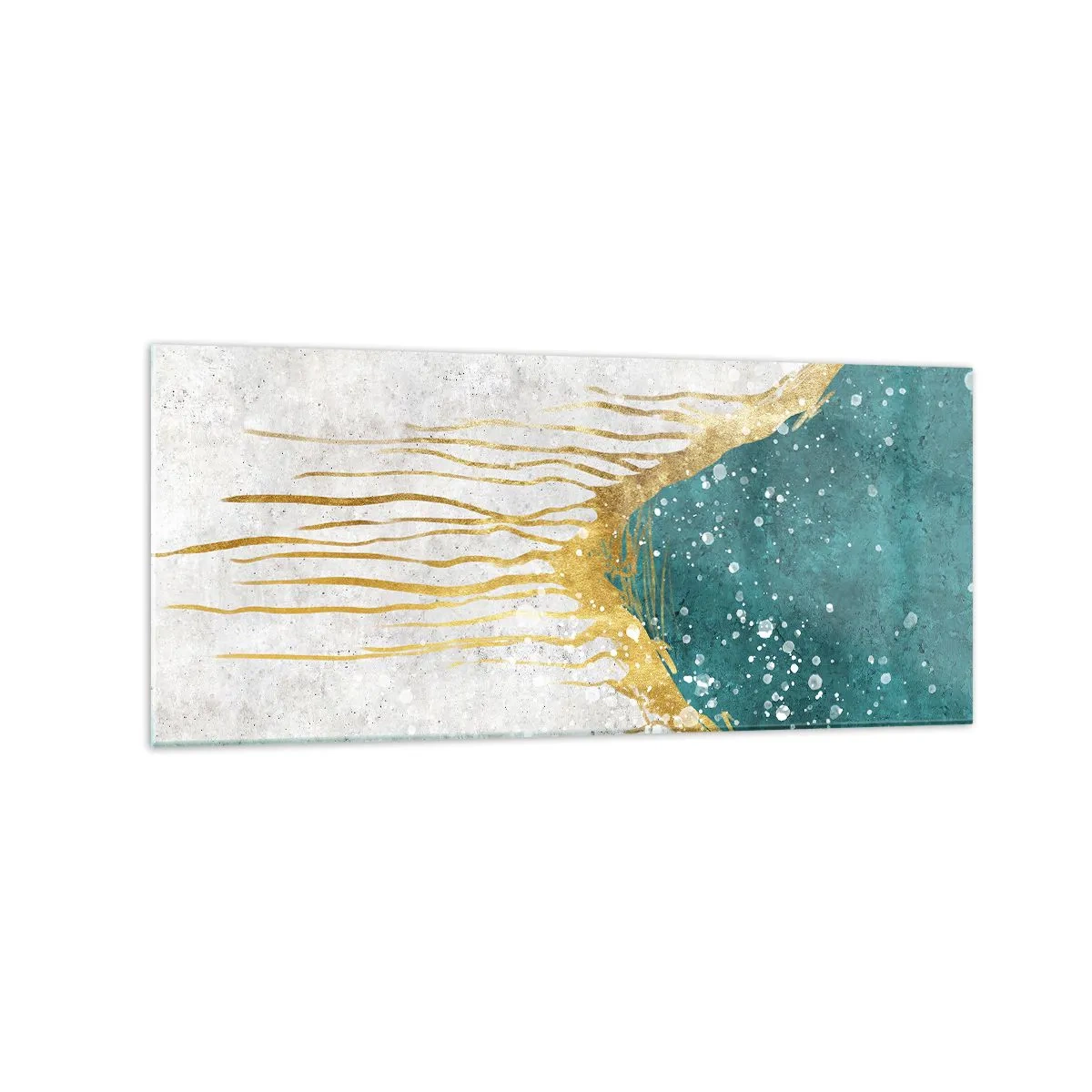 Impression sur verre - Image sur verre - Une composition abstraite dans des tons d'or et de turquoise - 120x50cm - Marée dorée - Décoration murale moderne pour le salon et la chambre ARTTOR