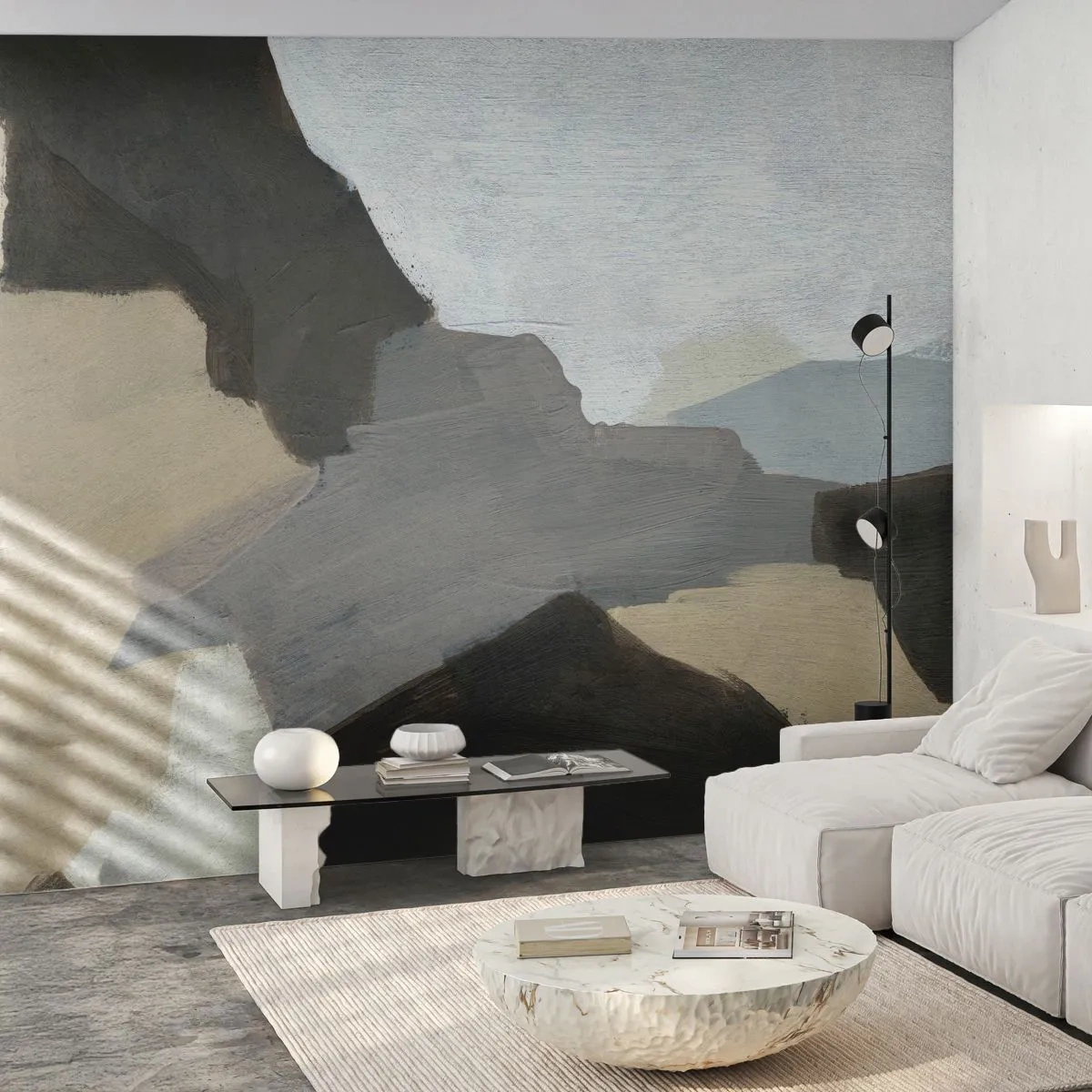 Papier Peint Photo Premium Sand - Abstraction : le carrefour du gris - Abstraction, Morceau, Des peintures - 450x315 cm