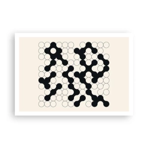Affiche - Poster - Motifs noirs et blancs avec des cercles sur fond clair - 100x70cm - Jeu chinois – variation - Décoration murale moderne pour le salon et la chambre ARTTOR