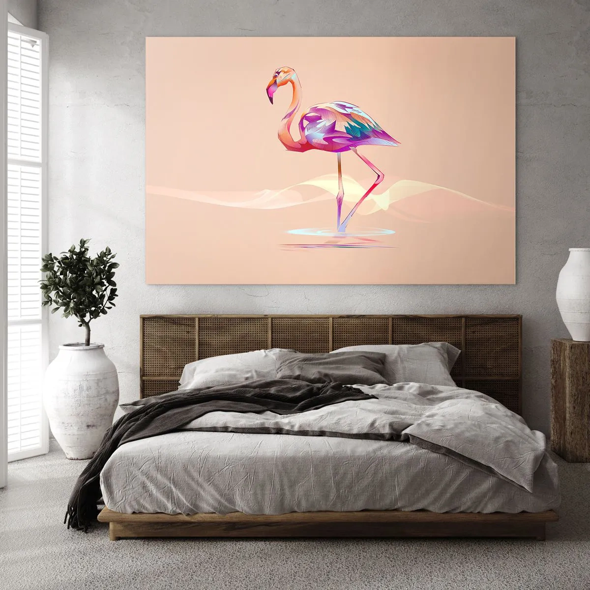 Impression sur verre - Image sur verre - Flamant rose coloré sur fond pastel - 100x70cm - L'oiseau des bonnes émotions - Décoration murale moderne pour le salon et la chambre ARTTOR