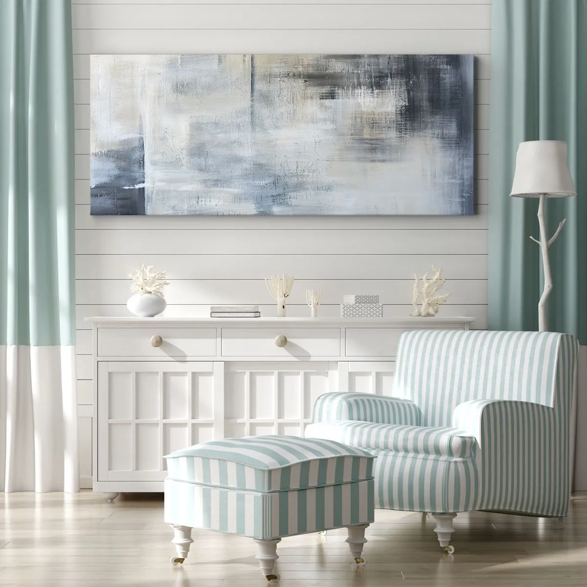 Impression sur toile - Image sur toile - Derrière le rideau bleu - 90x30 cm