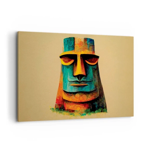 Impression sur toile - Image sur toile - Statue colorée de l'île de Pâques - 100x70cm - Statuesque et sympathique - Décoration murale moderne pour le salon et la chambre ARTTOR