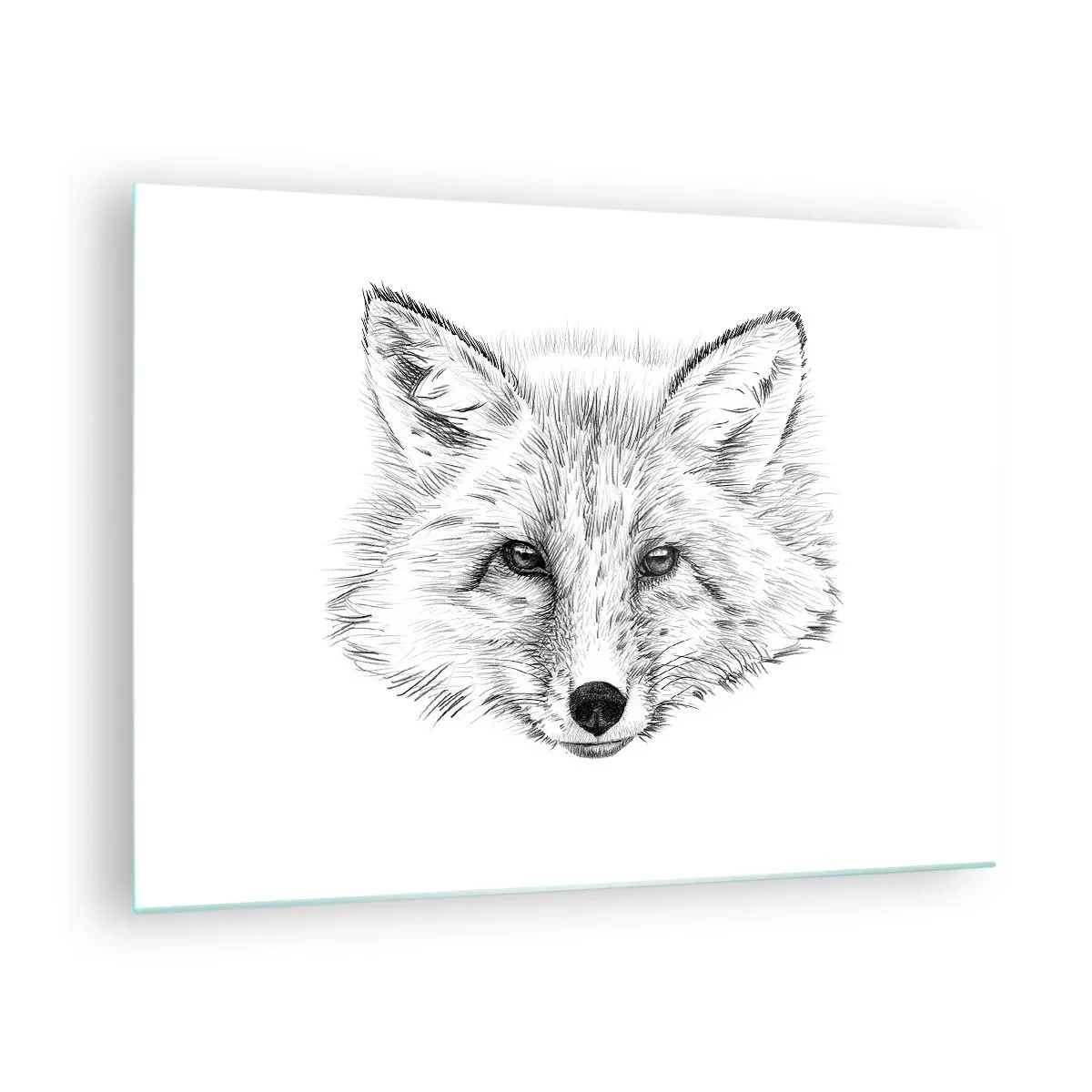 Impression sur verre - Image sur verre - Dessin d'une tête de renard sur fond blanc - 70x50cm - Ces yeux peuvent-ils mentir ? - Décoration murale moderne pour le salon et la chambre ARTTOR