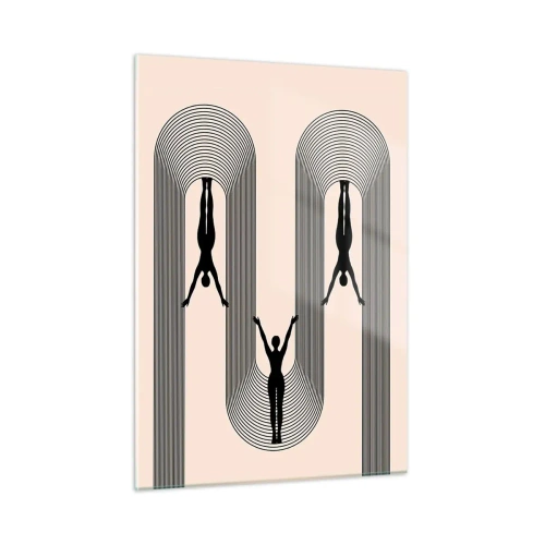 Impression sur verre - Image sur verre - Silhouettes noires de personnages suspendus dans des arcs rythmiques - 50x70cm - Les jambes en l’air - Décoration murale moderne pour le salon et la chambre ARTTOR