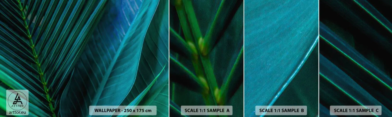 Échantillon de Papier Peint Autocollant Deluxe Sticker - L'anatomie du vert - Feuilles vertes, Plante tropicale, Nature - 100x30 cm