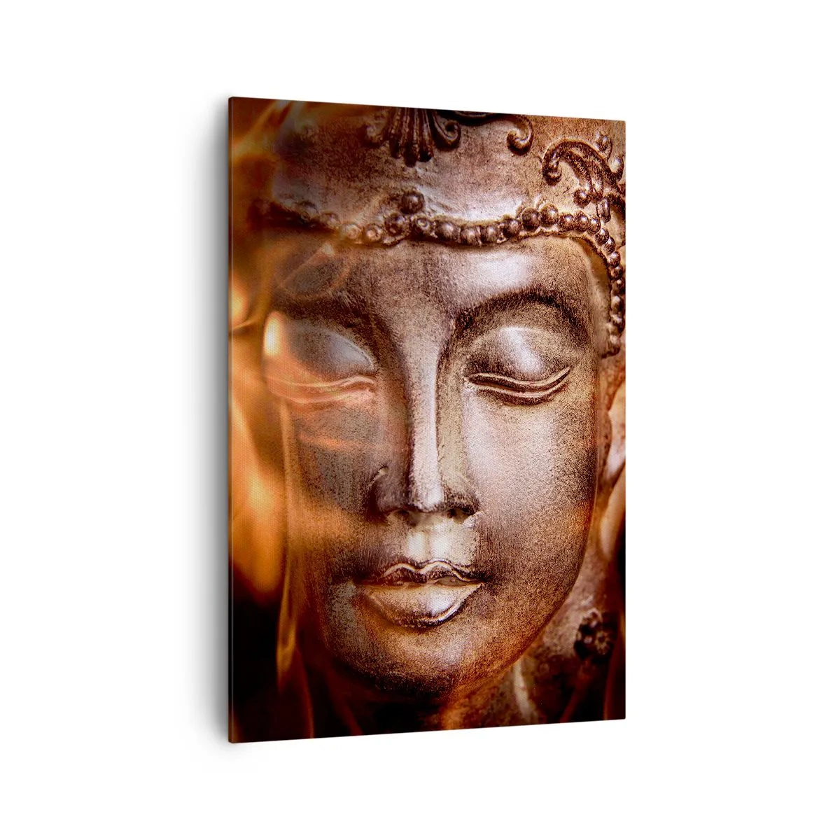 Impression sur toile - Image sur toile - Une statue de Bouddha au milieu de flammes aux teintes dorées - 70x100cm - Il n'existe qu'ici et maintenant - Décoration murale moderne pour le salon et la chambre ARTTOR