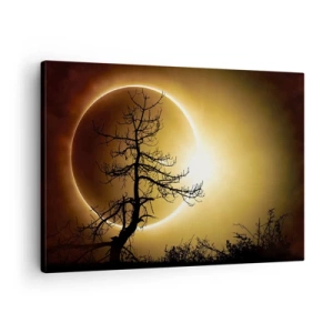 Impression sur toile - Image sur toile - Éclipse solaire avec une silhouette d'arbre au premier plan - 70x50cm - Éclipse totale - Décoration murale moderne pour le salon et la chambre ARTTOR