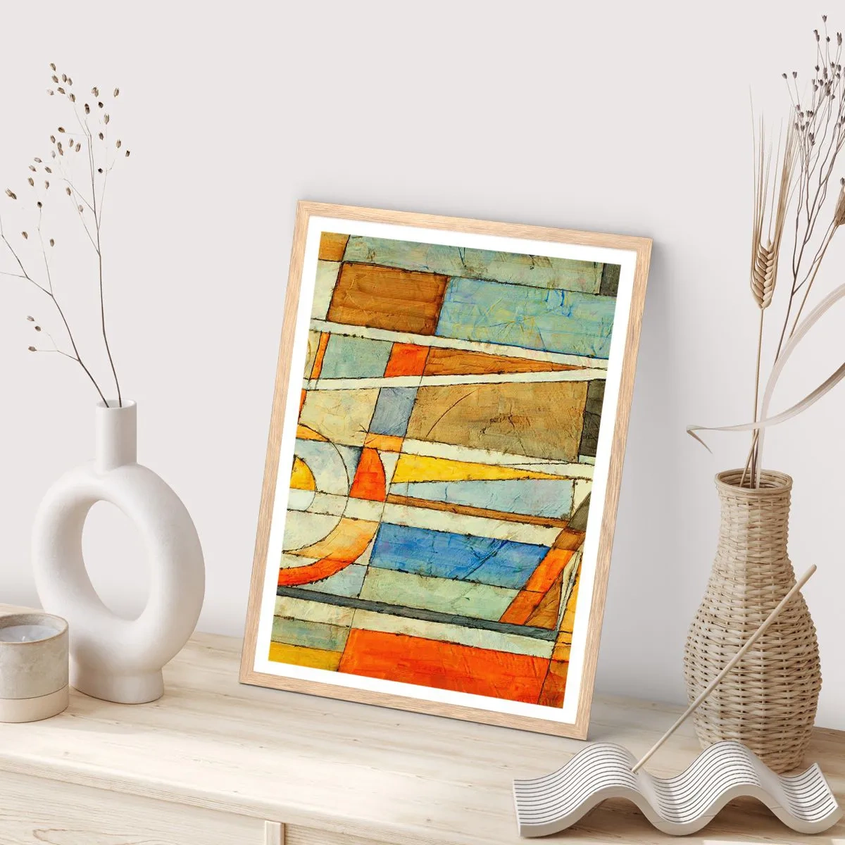 Affiche dans un chêne clair - Poster - Cubisme sur le chantier - 70x100 cm