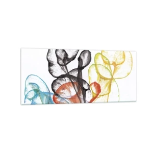 Impression sur verre - Image sur verre - Fleurs transparentes colorées sur fond blanc - 120x50cm - Fleurs avec une âme - Décoration murale moderne pour le salon et la chambre ARTTOR