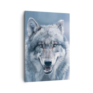 Impression sur toile - Image sur toile - Un loup au regard intense dans un paysage hivernal - 50x70cm - Relèverez-vous le défi ? - Décoration murale moderne pour le salon et la chambre ARTTOR