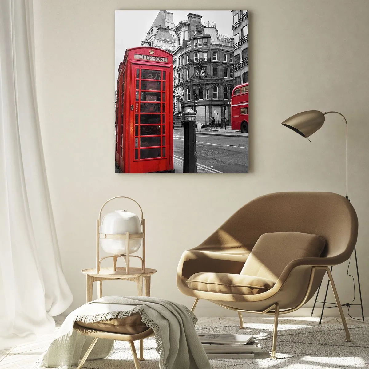 Impression sur verre - Image sur verre - Cabine téléphonique rouge et bus à Londres - 50x70cm - Le plus rouge d'Europe - Décoration murale moderne pour le salon et la chambre ARTTOR