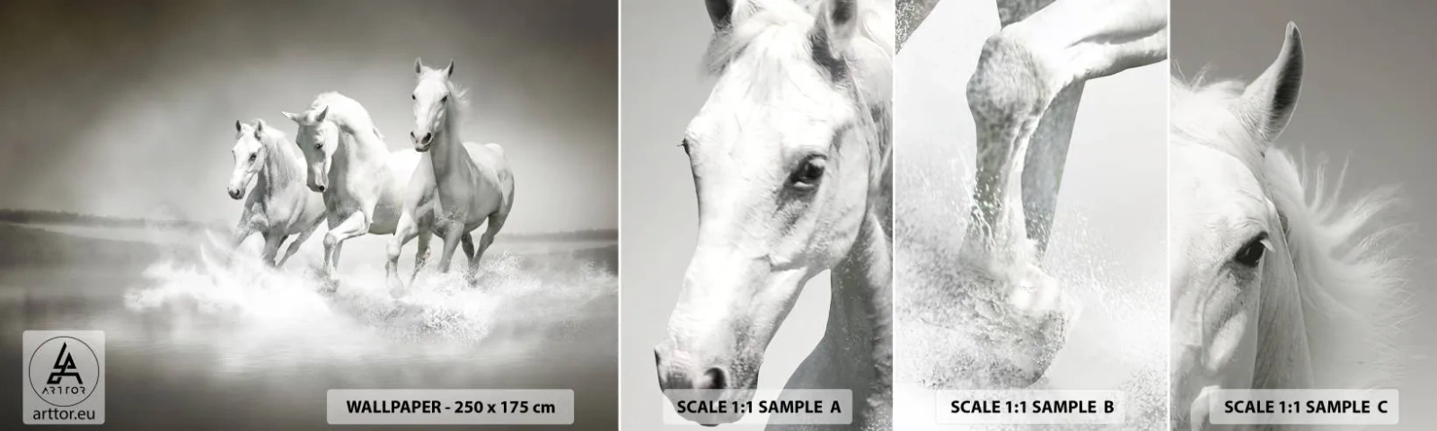 Échantillon De Papier Peint Standard Eco - La folie blanche - Animaux, Les chevaux, Nature - 100x30 cm