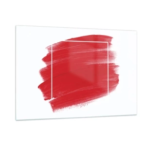 Impression sur verre - Image sur verre - Tache rouge abstraite avec un cadre blanc - 120x80cm - En dehors du cadre - Décoration murale moderne pour le salon et la chambre ARTTOR