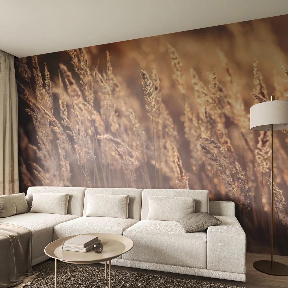 Papier Peint Photo Premium Sand - Épis d'herbe dorés à la lumière du soleil couchant - 100x70cm - Prêt à accueillir l'automne - Décoration murale moderne pour le salon et la chambre ARTTOR
