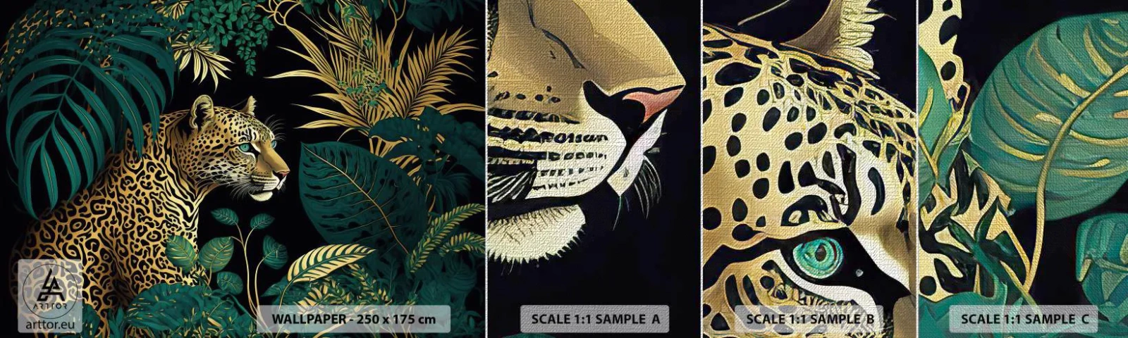 Échantillon de Papier Peint Premium Canvas - Un hôte dans la jungle - léopard, Jungle, Tropical - 100x30 cm