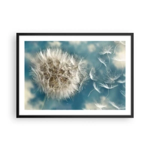 Affiche dans un cadre noir - Poster - Un pissenlit soufflé contre un ciel bleu - 70x50cm - souffle d'ange - Décoration murale moderne pour le salon et la chambre ARTTOR