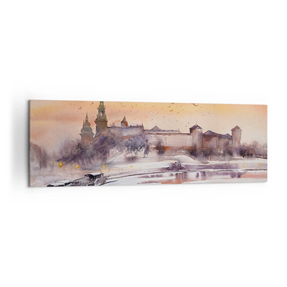 Impression sur toile - Image sur toile - Coucher de soleil sur le château dans un paysage hivernal - 160x50cm - Coucher de soleil royal - Décoration murale moderne pour le salon et la chambre ARTTOR
