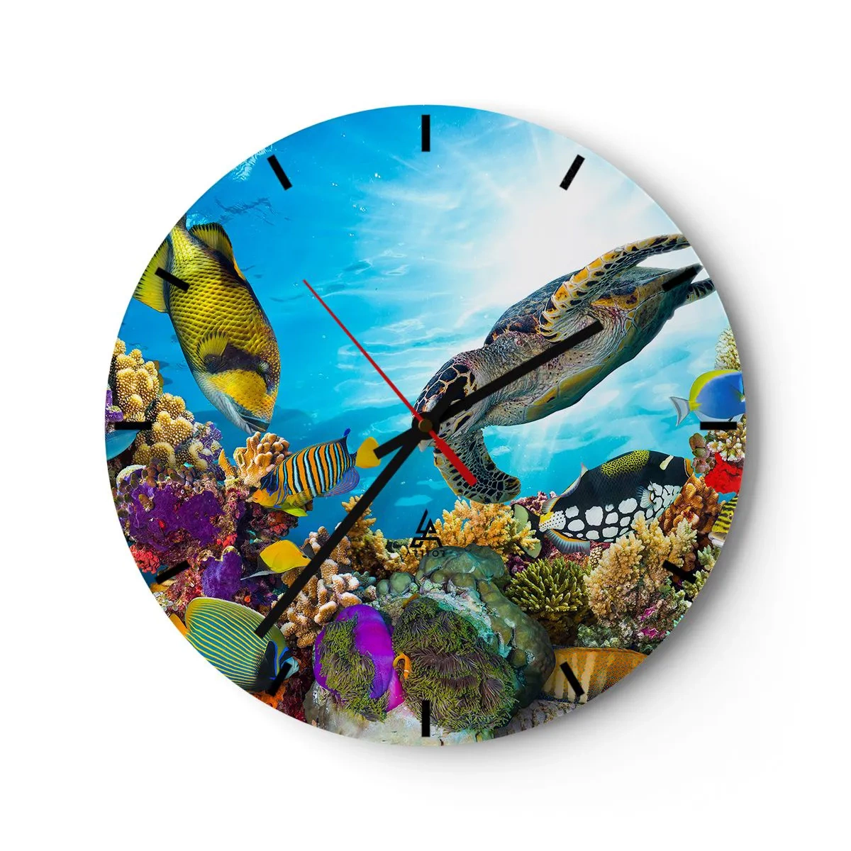 Horloge murale - Pendule murale - Monde sous-marin avec récif corallien, poissons et tortues de mer - 30x30cm - Promenade de corail - Décoration murale moderne pour le salon, la cuisine et la chambre ARTTOR
