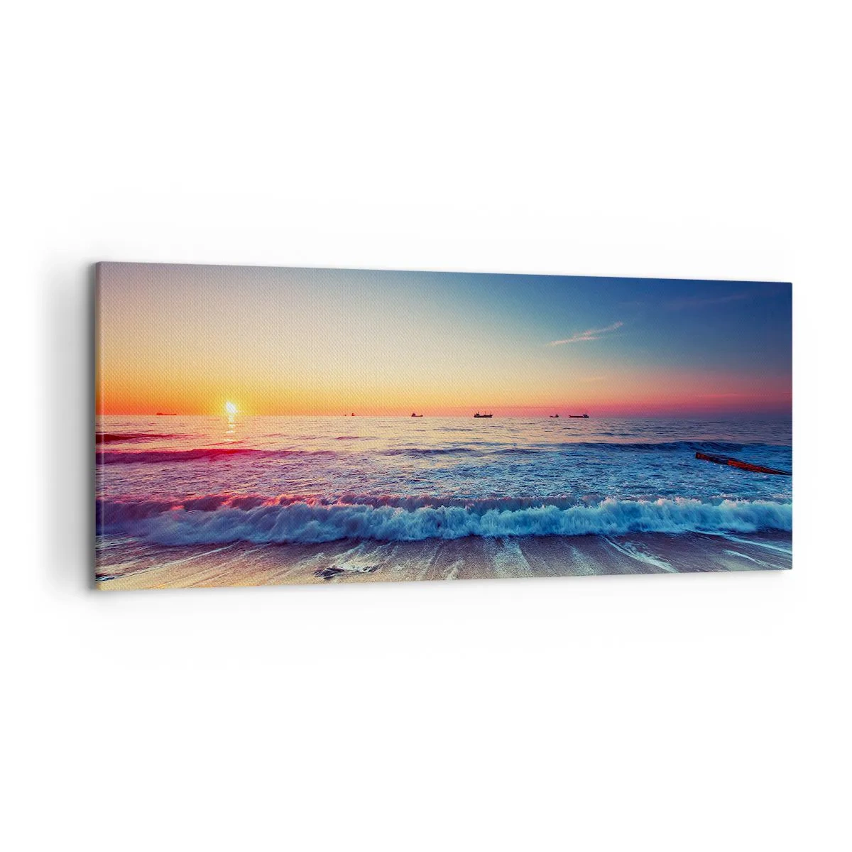 Impression sur toile - Image sur toile - Coucher de soleil sur une mer calme avec des vagues - 120x50cm - Mais quel horizon ? - Décoration murale moderne pour le salon et la chambre ARTTOR