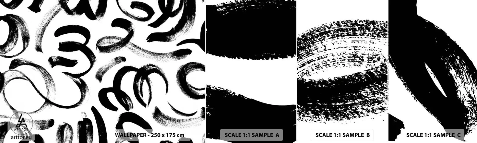 Échantillon de Papier Peint Autocollant Deluxe Sticker - Noir sur blanc - Art moderne, La modernité, Motifs - 100x30 cm