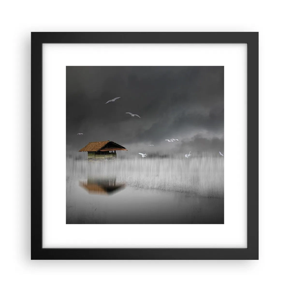 Affiche dans un cadre noir - Poster - A l'abri de la pluie - 30x30 cm