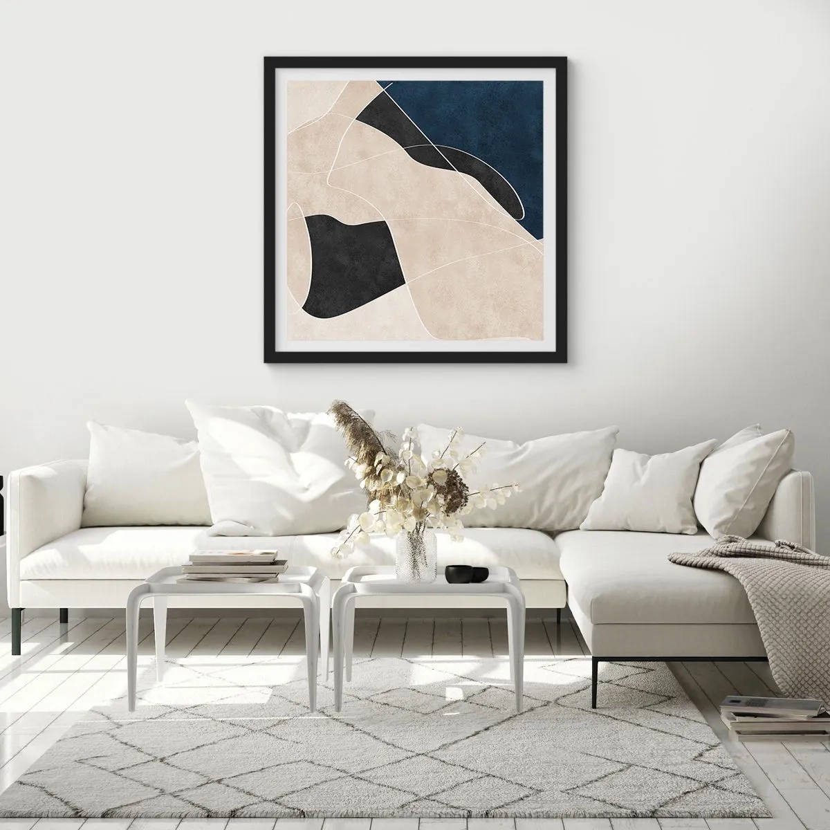 Affiche dans un cadre noir - Poster - Composition abstraite - contraste de couleurs - 60x60 cm