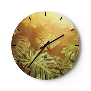 Horloge murale - Pendule murale - Feuilles de Monstera à la lumière du soleil couchant - 30x30cm - Se fondre dans la verdure - Décoration murale moderne pour le salon, la cuisine et la chambre ARTTOR