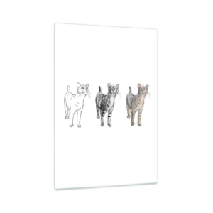 Impression sur verre - Image sur verre - L'évolution d'un dessin de chat, de l'esquisse à la forme colorée - 70x100cm - Leçon de dessin - Décoration murale moderne pour le salon et la chambre ARTTOR