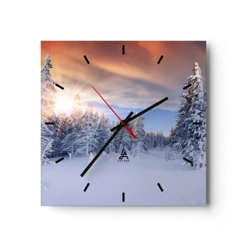 Horloge murale - Pendule murale - Paysage d'hiver avec une forêt enneigée au coucher du soleil - 30x30cm - Un spectacle enneigé de la nature - Décoration murale moderne pour le salon et la chambre ARTTOR