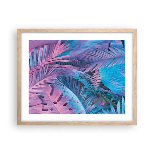 Affiche dans un chêne clair - Poster - Les tropiques en rose et bleu - 50x40 cm