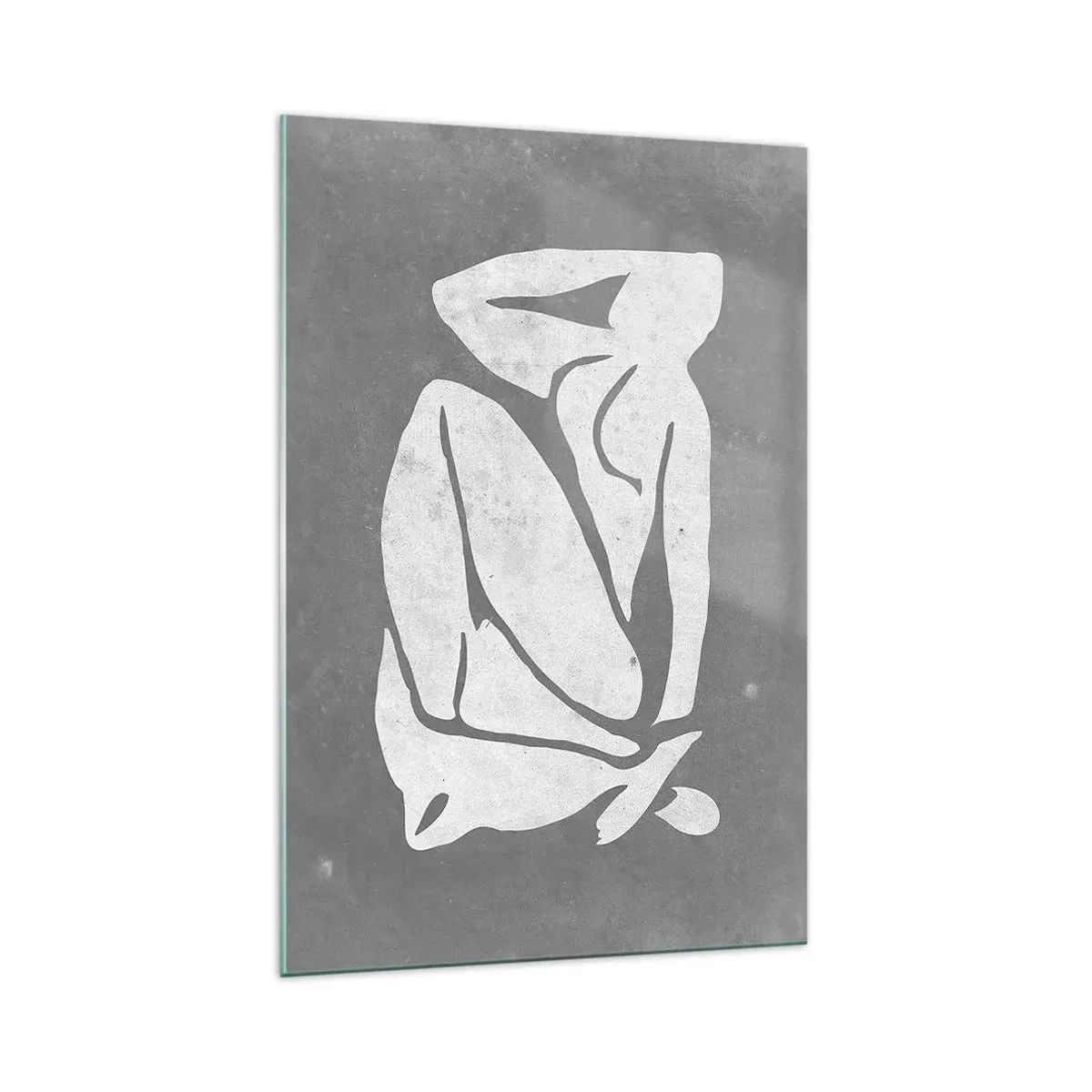 Impression sur verre - Image sur verre - Un dessin de silhouette minimaliste sur fond gris - 70x100cm - En pensée - Décoration murale moderne pour le salon et la chambre ARTTOR