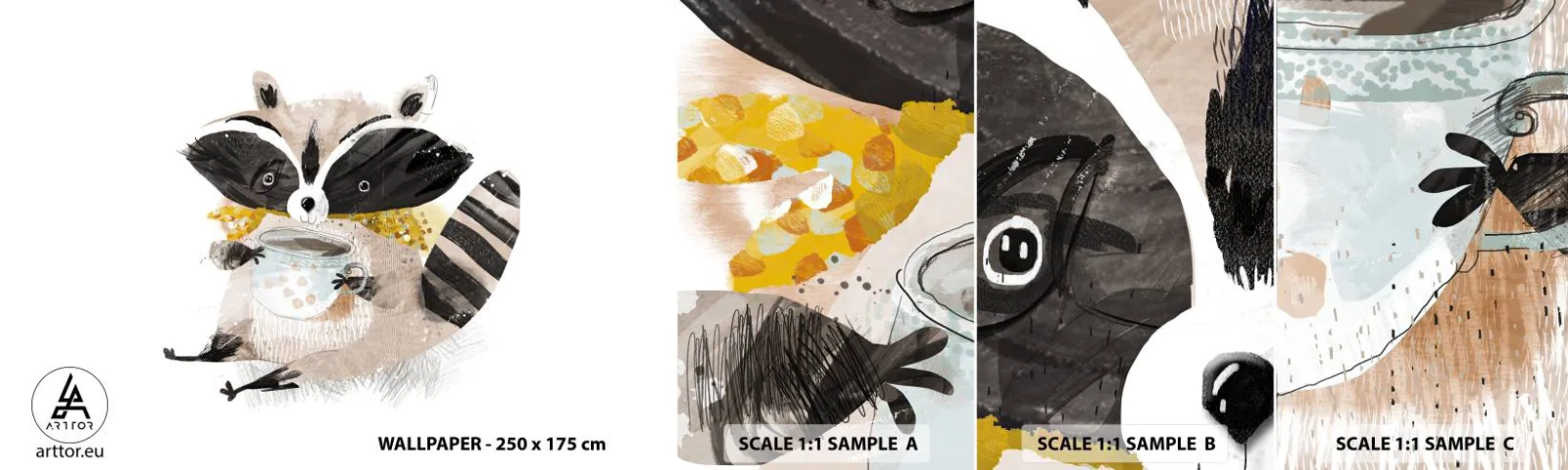 Échantillon de Papier Peint Autocollant Deluxe Sticker - Mon ami le raton laveur - Pour les enfants, Raton laveur, Graphique - 100x30 cm