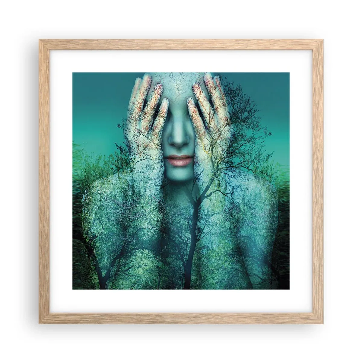 Affiche dans un chêne clair - Poster - immergé dans l'azur - 40x40 cm