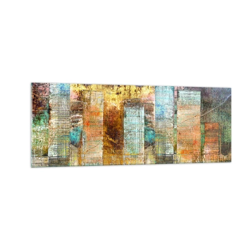 Impression sur verre - Image sur verre - Gratte-ciel abstraits de style industriel - 140x50cm - Une métropole ensoleillée - Décoration murale moderne pour le salon et la chambre ARTTOR