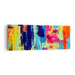 Impression sur toile - Image sur toile - Composition abstraite de couleurs sous une forme dynamique - 140x50cm - La vie est belle! - Décoration murale moderne pour le salon et la chambre ARTTOR