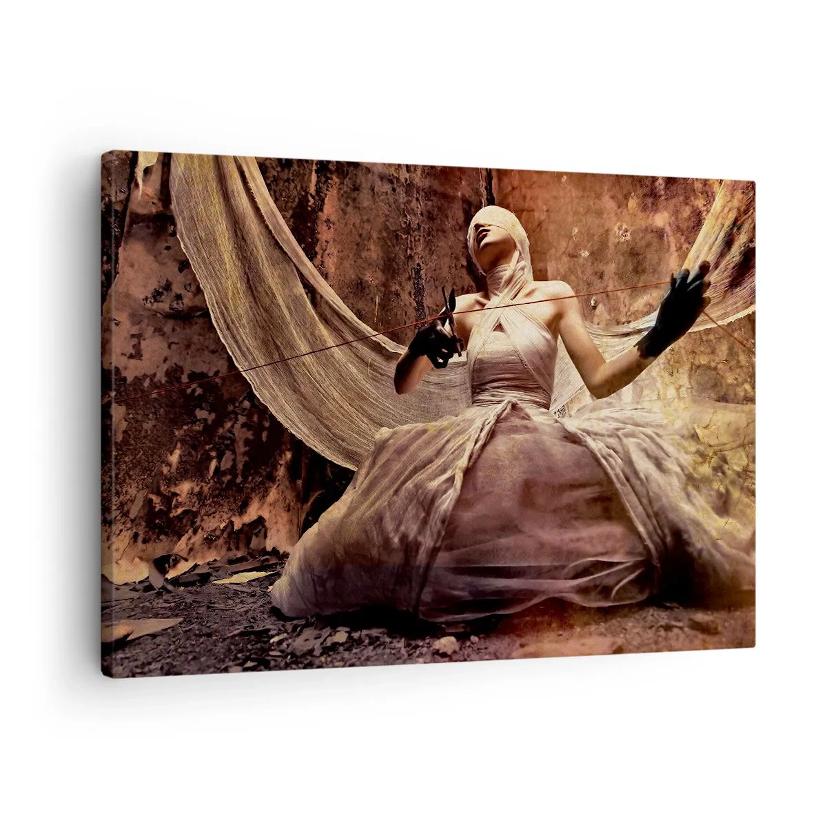Impression sur toile - Image sur toile - Une femme en robe avec le visage couvert et des ciseaux dans les mains - 70x50cm - Déesse du destin - Décoration murale moderne pour le salon et la chambre ARTTOR