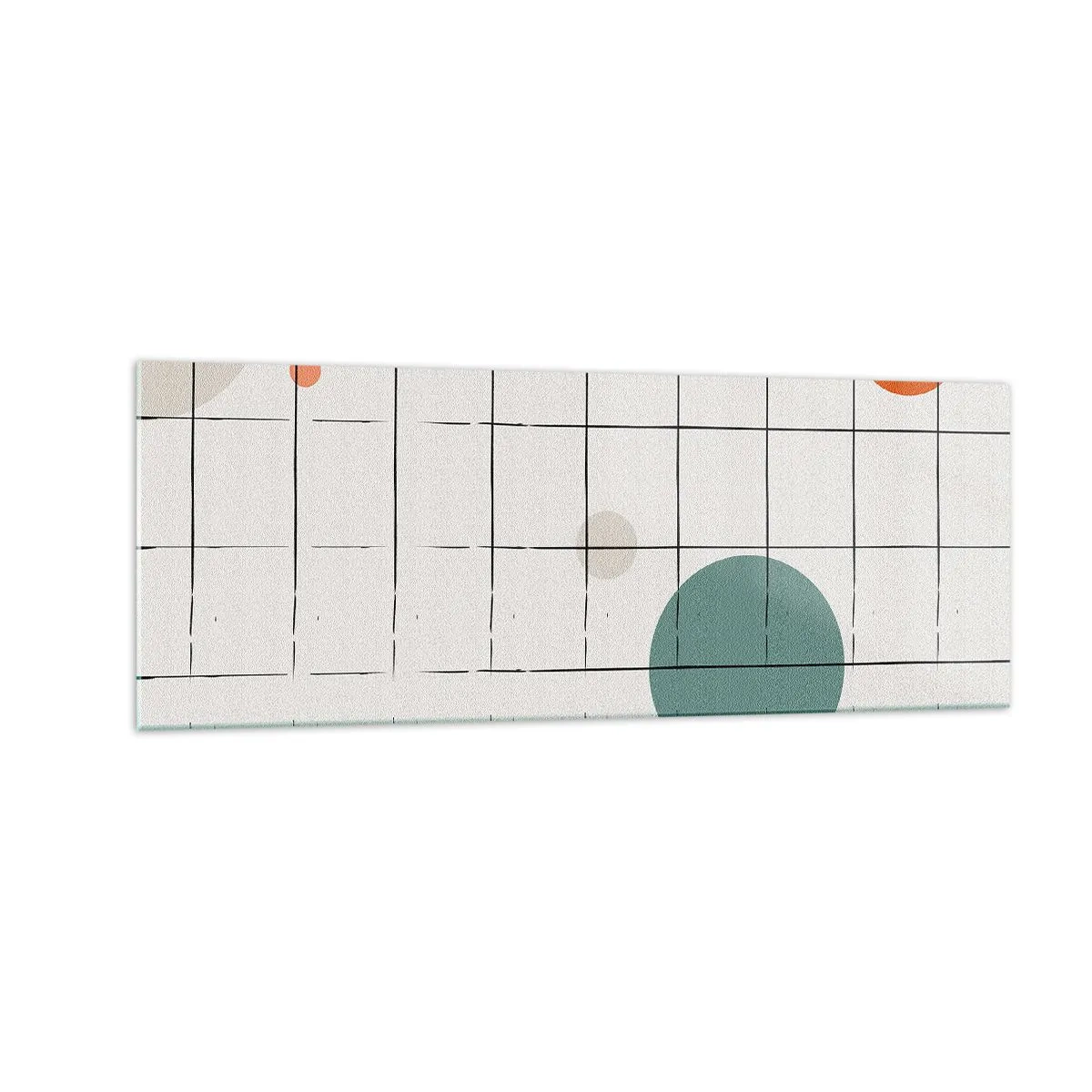 Impression sur verre - Image sur verre - Cercles colorés abstraits sur un fond de grille géométrique - 140x50cm - Piégé. Nous ou eux ? - Décoration murale moderne pour le salon et la chambre ARTTOR