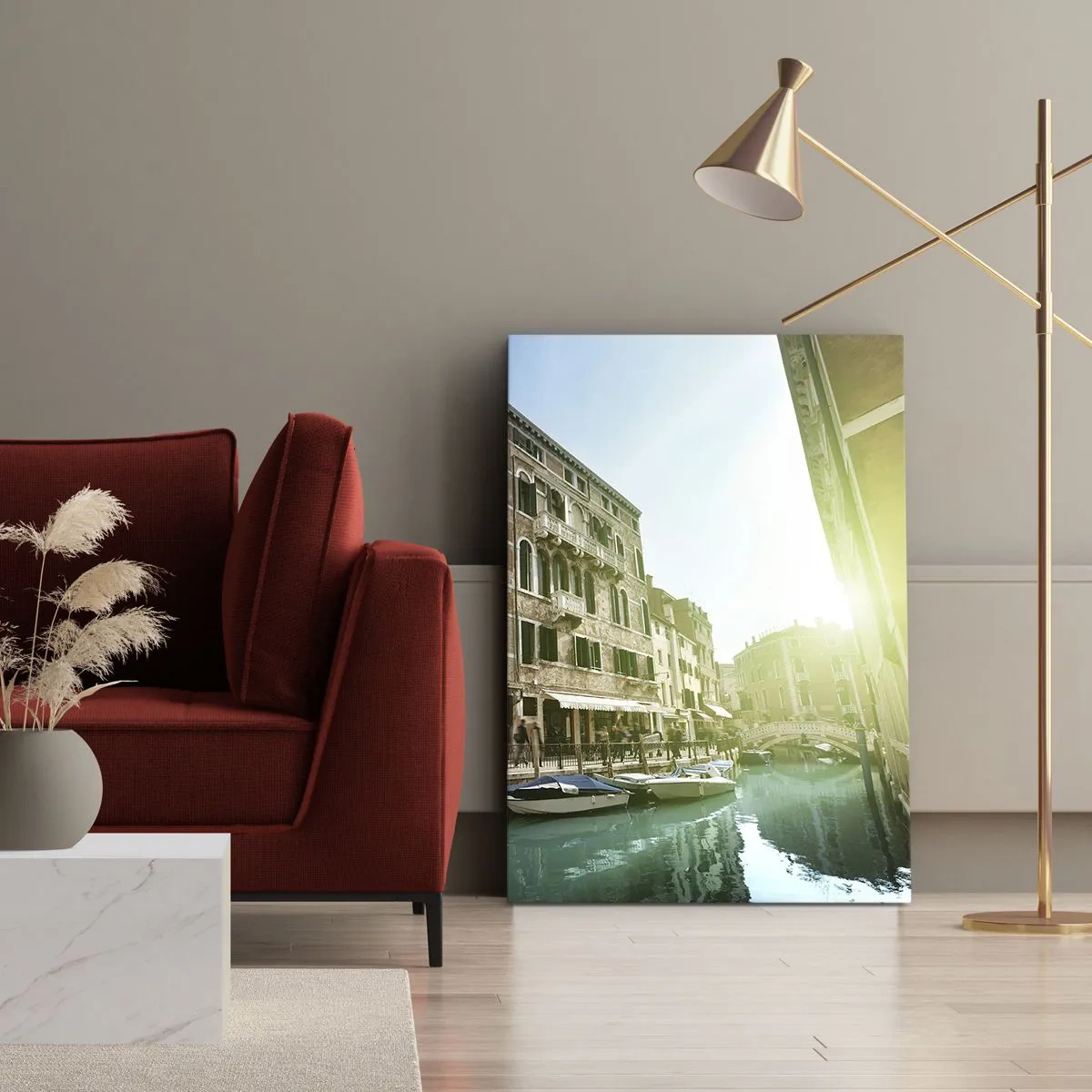 Impression sur toile - Image sur toile - Pont et canal de Venise avec une architecture historique - 50x70cm - Venise - Amore Moi - Décoration murale moderne pour le salon et la chambre ARTTOR